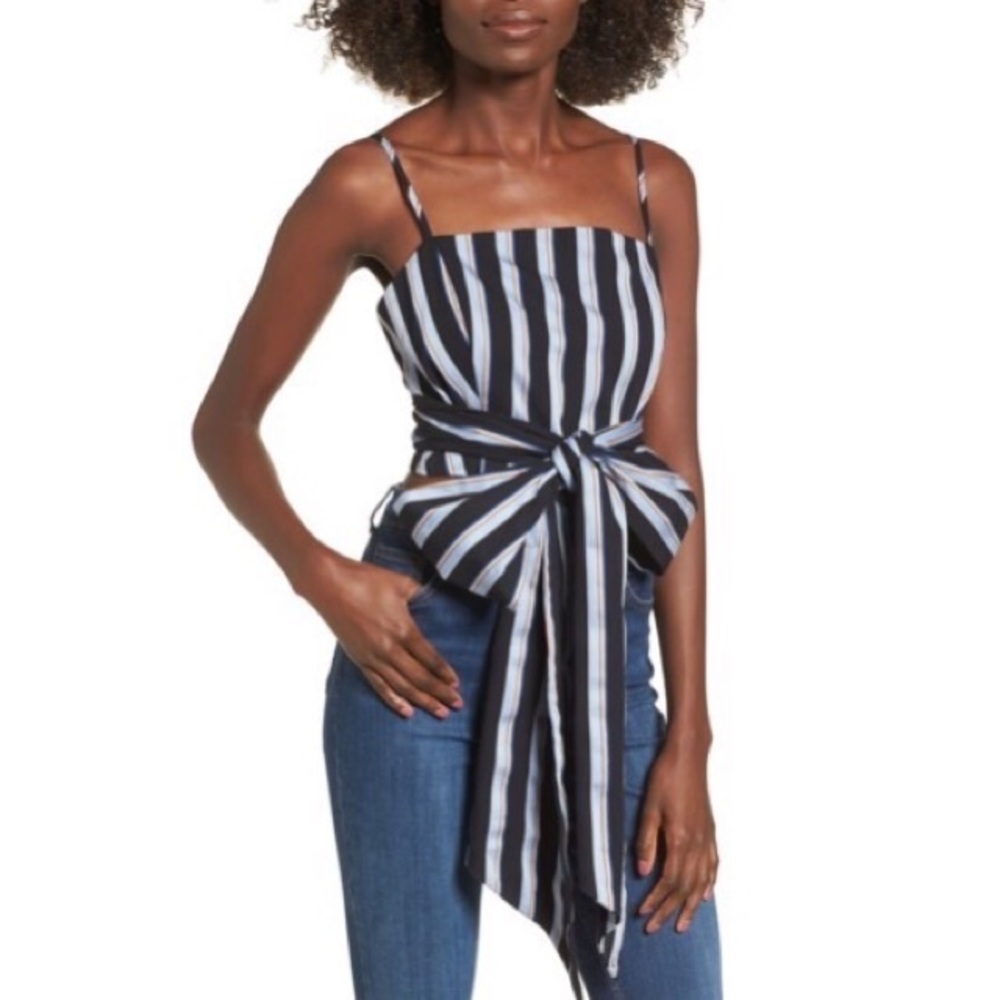 WAYF Kean Striped Wrap Crop Top Size XS